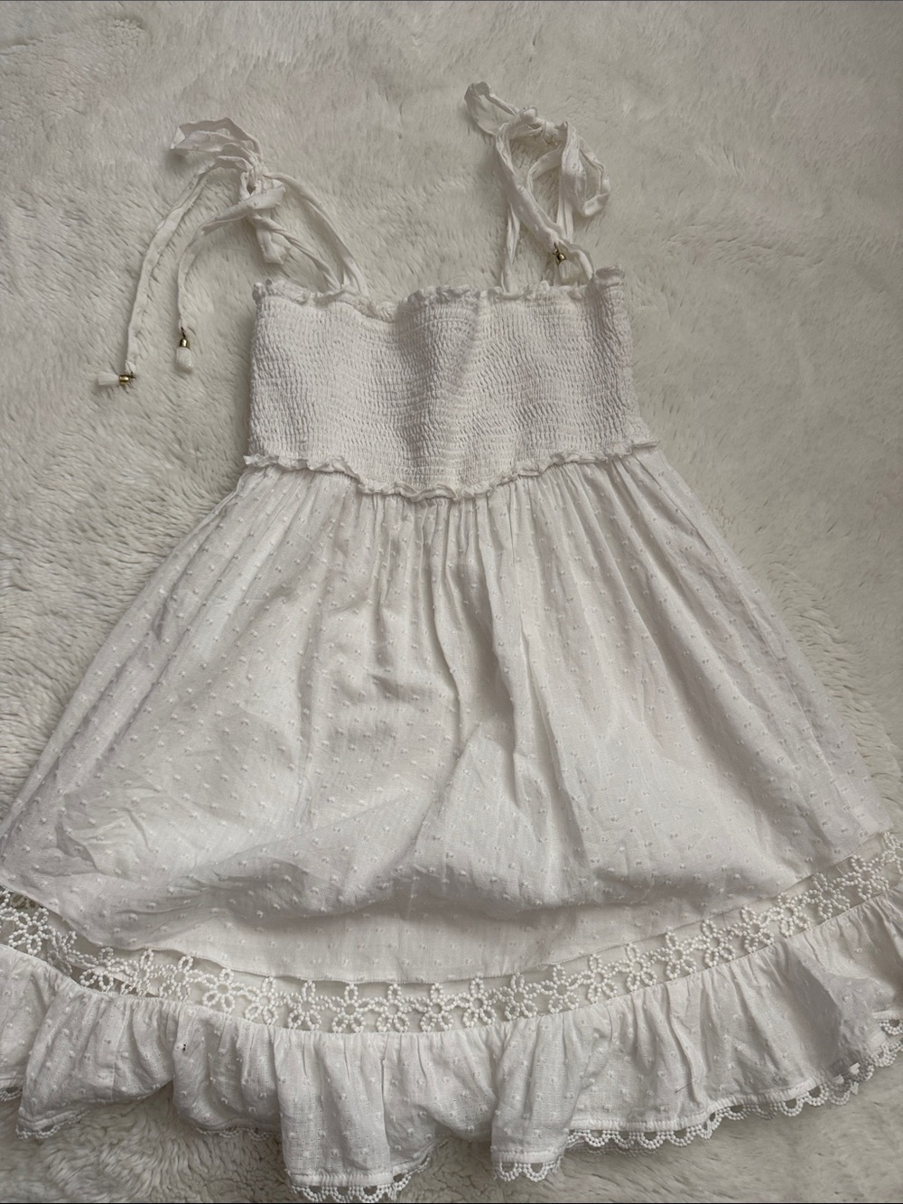 Zimmermann White Dotted Swiss Tie-Shoulder Sundress